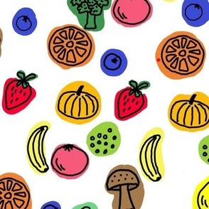 Hand-drawn veggies and fruits
