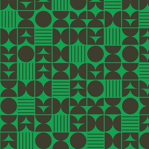 Geometric-midcentury-style-vintage-lines-circles-square-retro-dark-gray-on-vintage-bold-grass-green-XL--jumbo