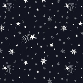 Small - White Stars Shining Bright in the Sky on Noir Black