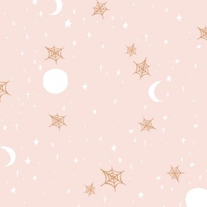 Night Sky and Spider Webs in Pale Pink and Camel Brown