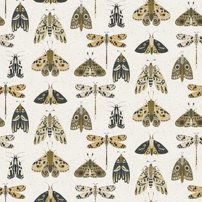 Flying machines (smaller - halfdrop) Moths and other winged insects for this bold simple watercolor style design.
