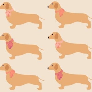 Dachshunds With Pink Bows on Cream