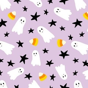 Ghosts, stars, candy corn Halloween, purple
