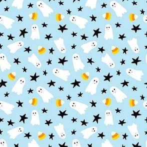 Ghosts, stars, candy corn Halloween, blue