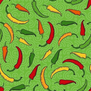 Bigger Scale Feeling Spicy Hot Peppers on Green
