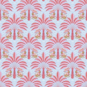 tropical playful monkeys/pink and coral on blue/medium