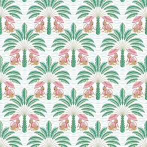 tropical playful monkeys/coral and green/medium