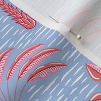 tropical playful palms/coral and pink on blue/medium