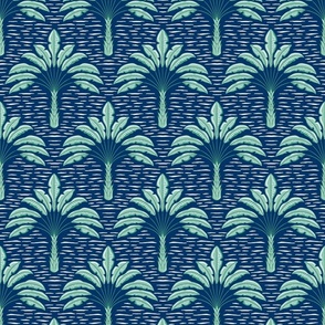 tropical playful palms/green on dark blue/medium