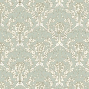 Pale green vintage floral acanthus. Glamour luxurious home decor.