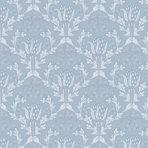 Pale blue luxury upholstery. Floral historical classic.