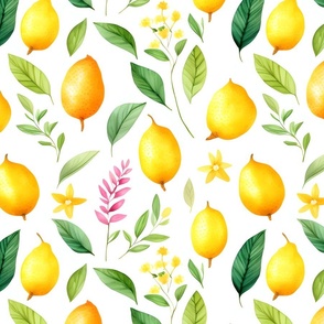 Citrus Bloom Fabric - Lemons and Wild Flowers