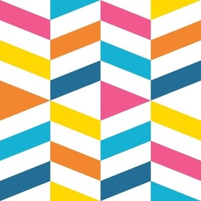 Blue, Pink, Yellow, Orange and White Summer Geometric Herringbone - Medium