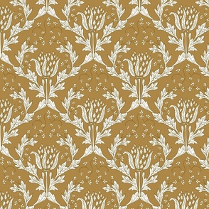 Mustard vintage floral acanthus. Glamour luxurious home decor.