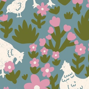 Chicken & Wildflowers Pattern