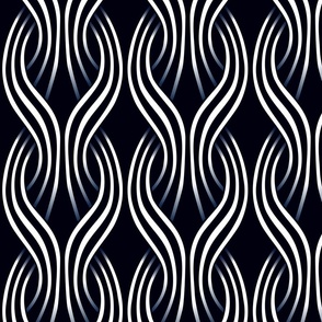 Art deco flowing stripes 3D - golden wallpaper - black white blue - medium