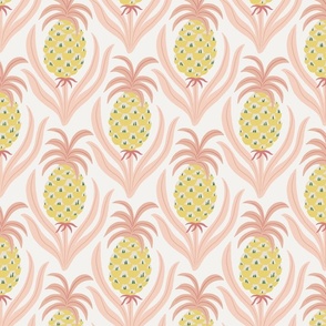 (M) Hollywood Pineapple Party - hand-drawn colorful graphic pineapples - yellow and pink on cream