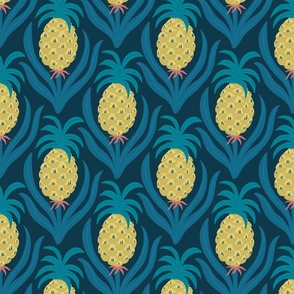 (M) Hollywood Pineapple Party - hand-drawn colorful graphic pineapples - yellow and blue