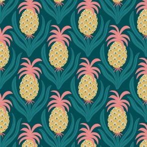 (M) Hollywood Pineapple Party - hand-drawn colorful graphic pineapples - yellow and pink on teal