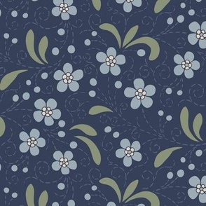 Sweet Light Blue Flowers  on a dark blue background