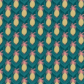 (S) Hollywood Pineapple Party - hand-drawn colorful graphic pineapples - yellow and pink on teal