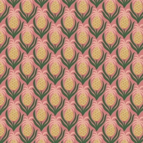 (S) Hollywood Pineapple Party - hand-drawn colorful graphic pineapples - yellow and pink on raspberry