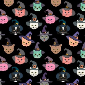 Witchy Kitties - Funny Cats in Witch Hats - Black