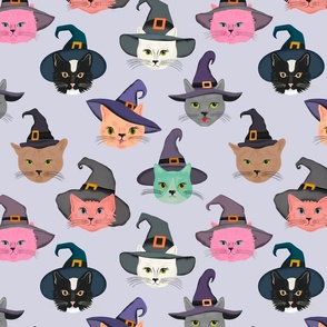 Witchy Kitties - Funny Cats in Witch Hats - Lavender / Periwinkle