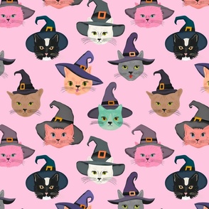 Witchy Kitties - Funny Cats in Witch Hats - Pink