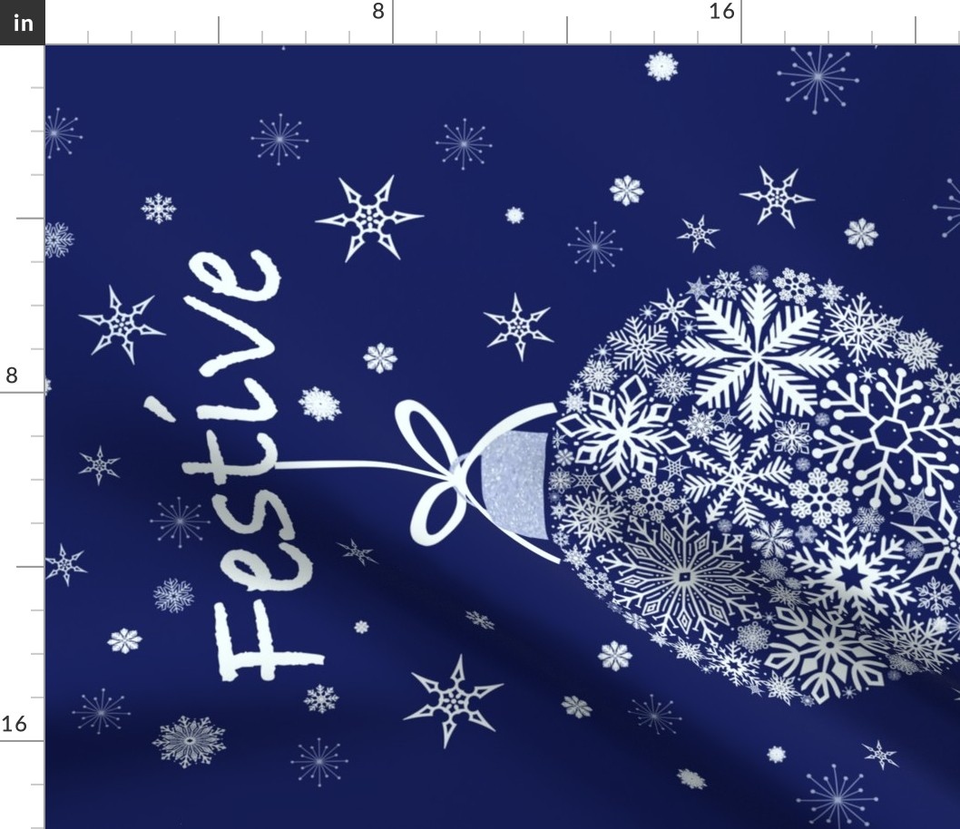 Festive Snow Bauble-Blue-White-Wallhanging-Tea Towel