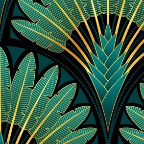 Travelers Palm Art Deco Glam_Gold Teal Black_50Size