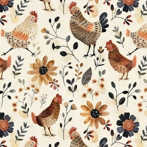 Whimsical Chickens and Floral 