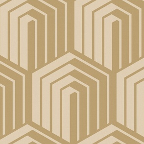 Optical illusion 3d isometric cubes with stripes (large) in honey brown and earthy beige for simple minimalist, bold boho or classic luxurious interior