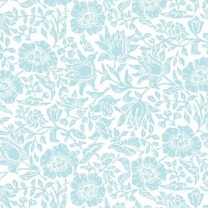 British Vintage William Morris and Co.  Mallow Floral in White and Teal Small