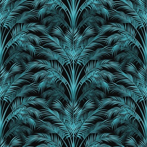 LUXURIANT GARDENS - TURQUOISE ON BLACK, JUMBO SCALE