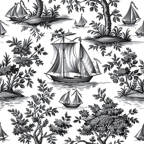 Anchor’s Aweigh Toile – Charcoal on White Wallpaper