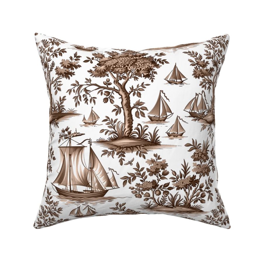 Anchor’s Aweigh Toile – Taupe on White Wallpaper