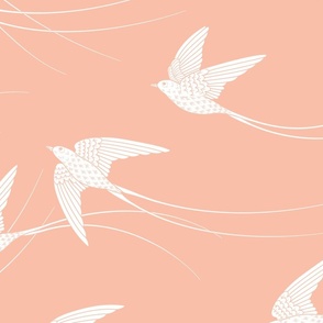 Art Deco Flying Birds - Peach Pink White - Large Scale