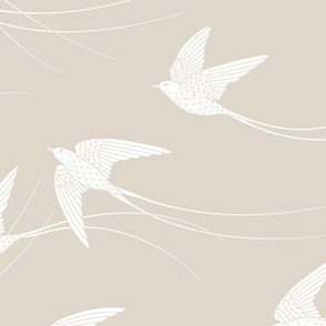 Art Deco Flying Birds - Taupe White - Large Scale