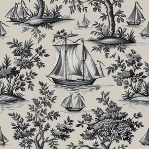 Anchor’s Aweigh Toile – Charcoal on Agreeable Gray Wallpaper