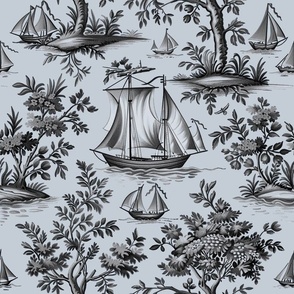 Anchor’s Aweigh Toile – Charcoal on Blue Mist Wallpaper