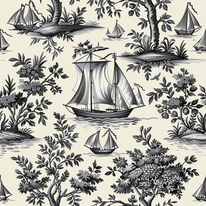 Anchor’s Aweigh Toile – Charcoal on Cream Wallpaper