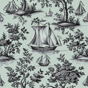 Anchor’s Aweigh Toile – Charcoal on Palladian Wallpaper