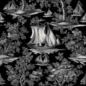 Anchor’s Aweigh Toile – Charcoal/Gray on Black Wallpaper