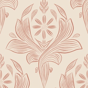 JUMBO Classic Botanical Line Art - Terracotta Red, Very Pale Taupe 02 - vintage floral