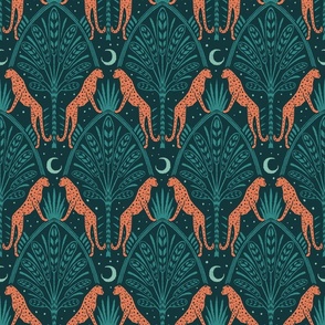 Night Cheetahs - 12" large - teal and tangerine 