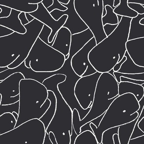 Line art whales ,sleek lines and graceful curves, black & white