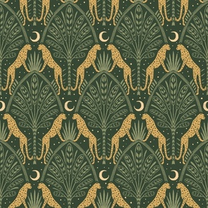 Night Cheetahs - 12" large - fern green and gold 