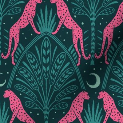 Night Cheetahs - 12" large - teal and pink 