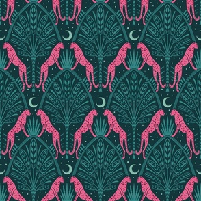 Night Cheetahs - 12" large - teal and pink 